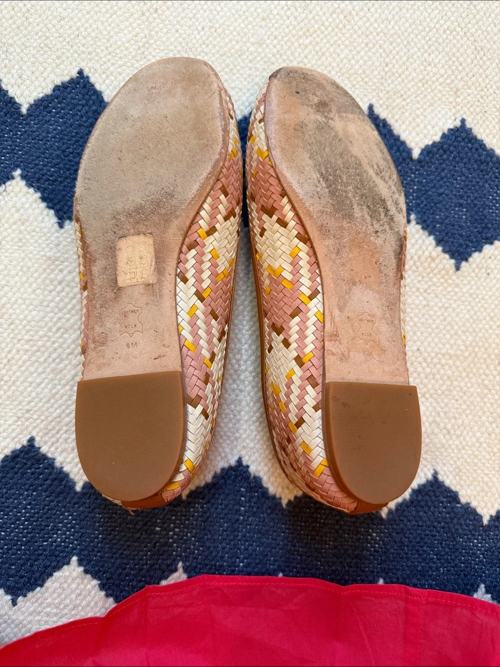 Tory Burch Woven Leather Ballet Flats in Brown, Cream, Yellow, & Pink